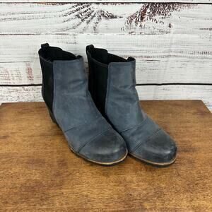 Women's SOREL Lea Wedge Joan of Arctic Chelsea Navy Blue Black Leather Boots 9